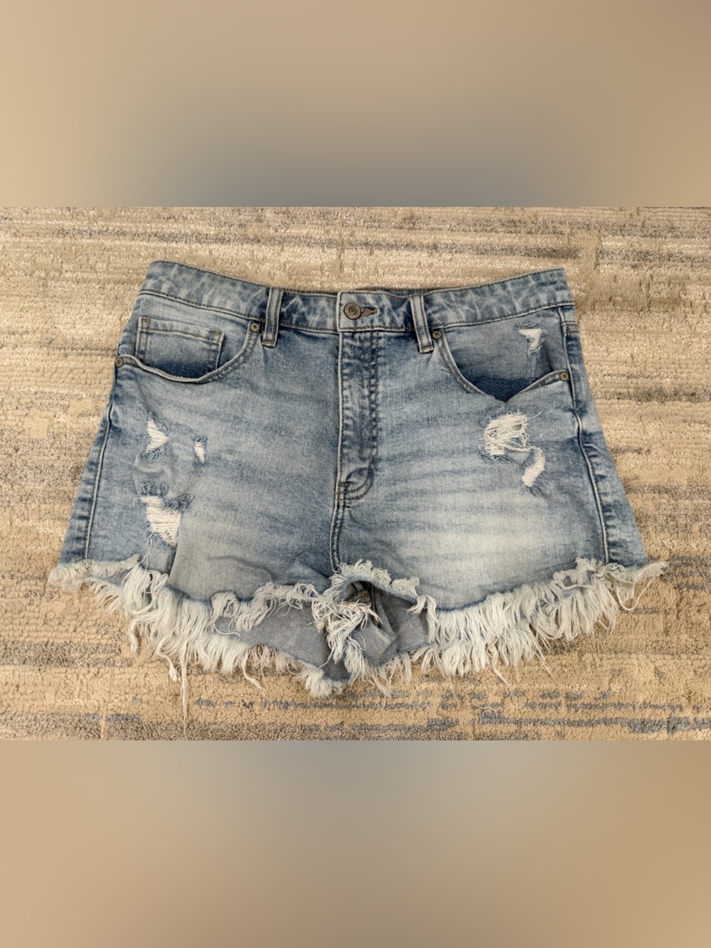 eunina Light Blue Frayed Hem Denim Shorts